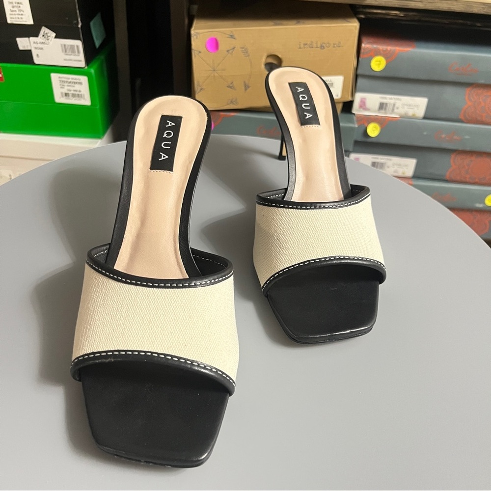 Aqua Black and Cream Sandalia Heeled Mules - Picture 4 of 11